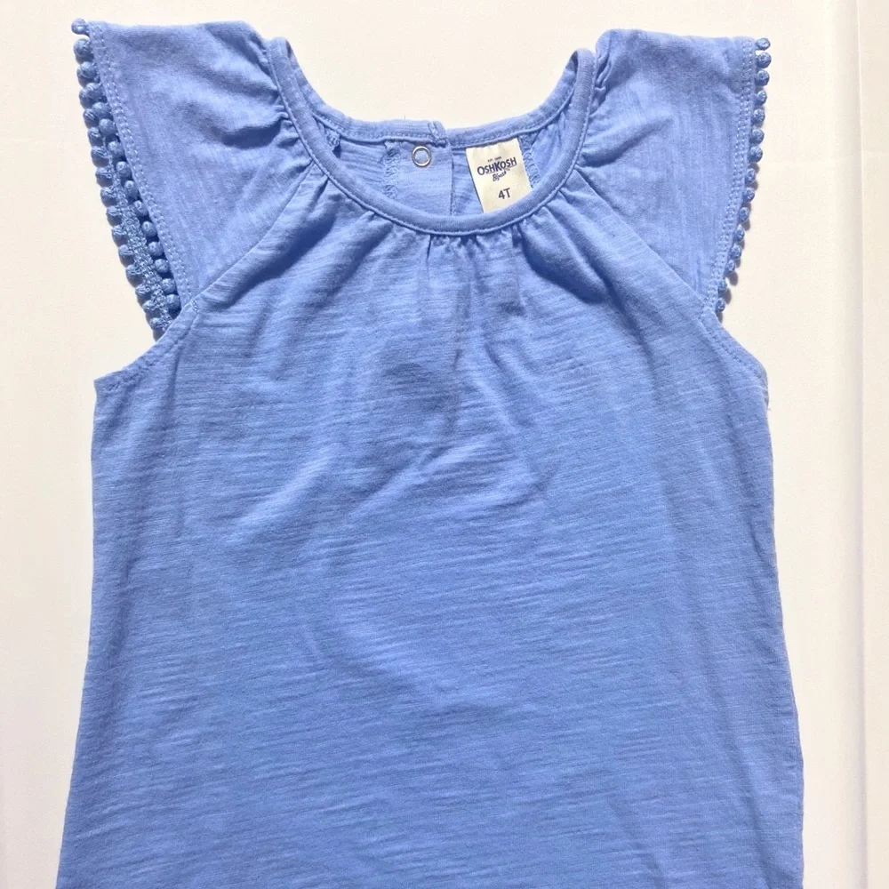 Oshkosh Toddler Girls 4t Flutter Sleeves Light Blue Shirt Top NEW